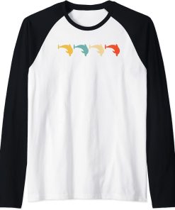 Dolphin Vintage Retro Beluga Fish Orca Lover 60s 70s Gift Raglan Baseball Tee