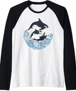 Funny Orca Killer Whales Bouquet, Orca family, Cool Pisces Raglan Baseball Tee