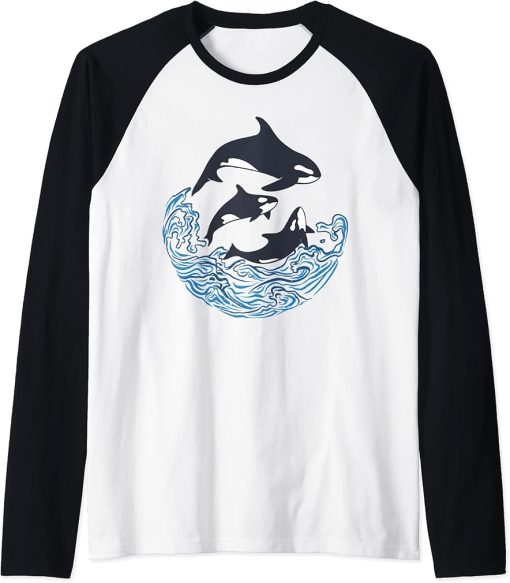 Funny Orca Killer Whales Bouquet, Orca family, Cool Pisces Raglan Baseball Tee