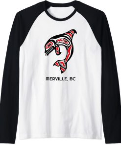 Merville, British Columbia Native American Orca Killer Whale Raglan Baseball Tee