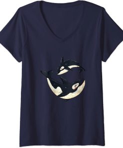 Womens Cute Dolphins Whales Orca Whale Design Orcas Boys Girls V-Neck T-Shirt