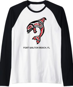 Fort Walton Beach FL Native American Orca Killer Whales Raglan Baseball Tee