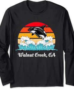 Vintage Walnut-Creek CA Distressed Orca Killer Whale Art Long Sleeve T-Shirt